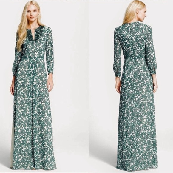 Tory Burch Talan Caftan Green Vine Issy Gown Dress size 12 - Picture 1 of 12